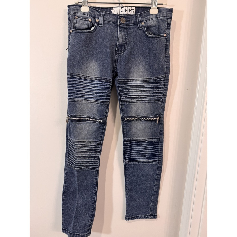 Mecca Streetwear Denim Jeans Size‎ 12 Boys Skinny  Crinkle Motto Zippers 28x26